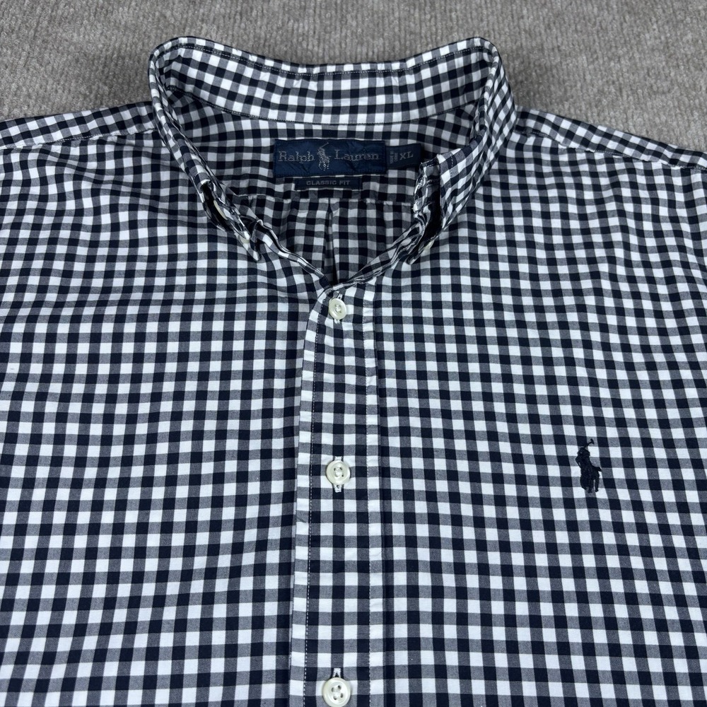 Polo Ralph Lauren Classic Fit XL Black White Gingham Button Shirt Cotton